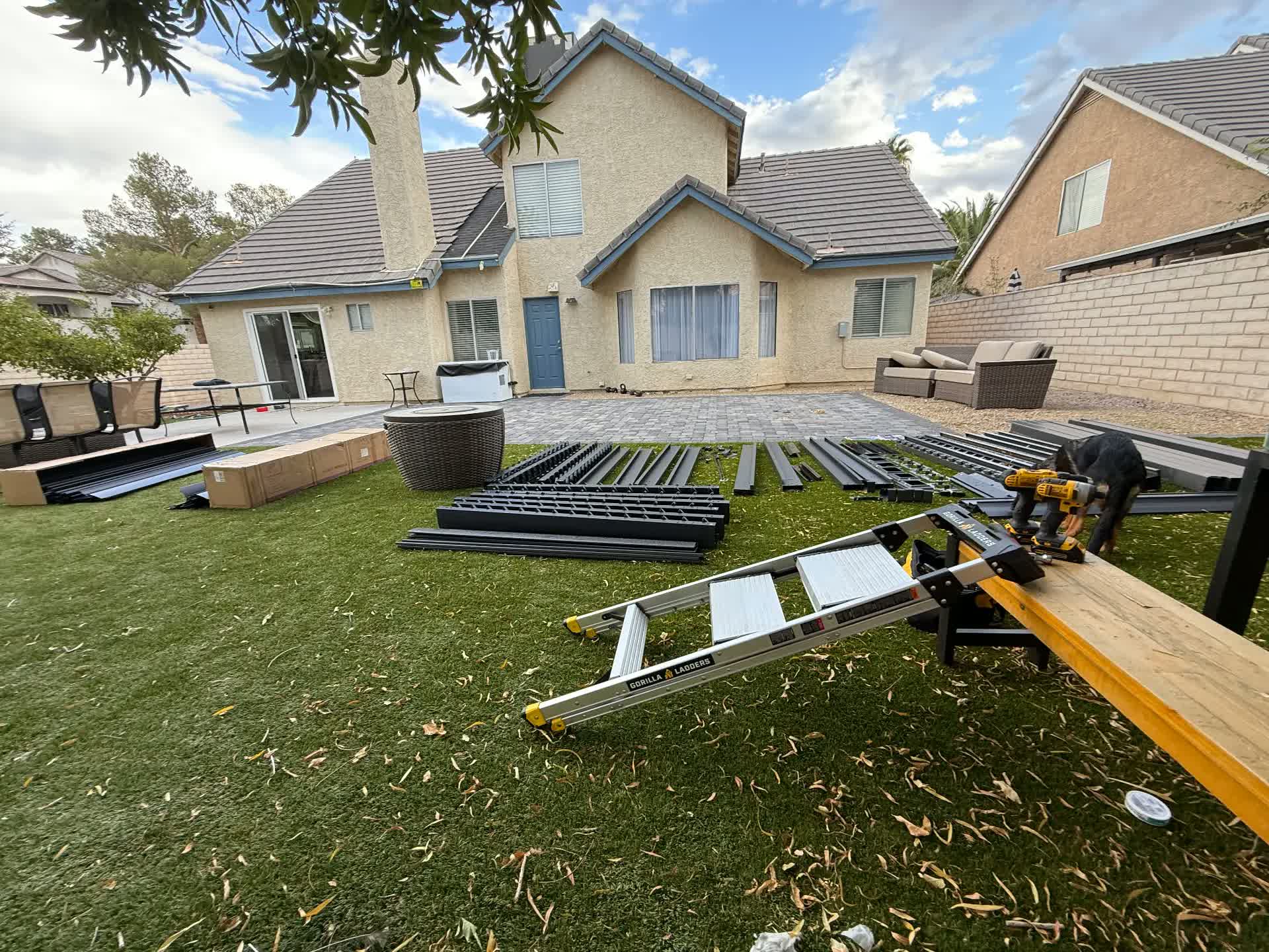 Aluminum Louvered Pergola Over Paver Patio — before assembly