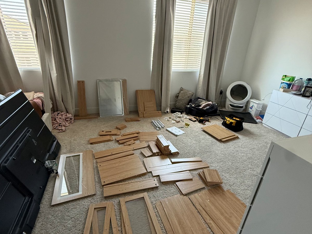 LED Makeup Vanity & Mirror Hutch — before assembly