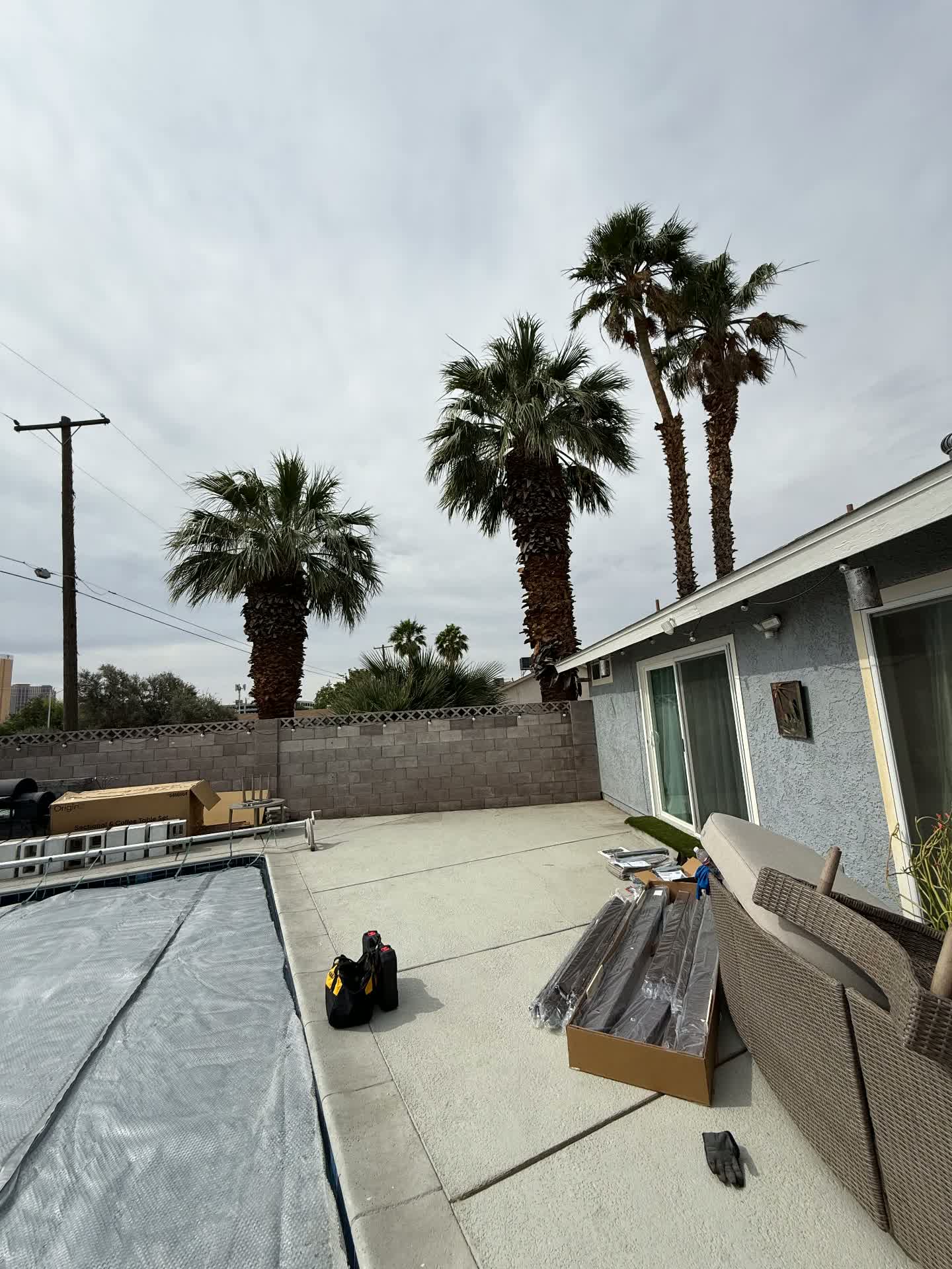 Arched Poolside Pergola with Canopy — before assembly
