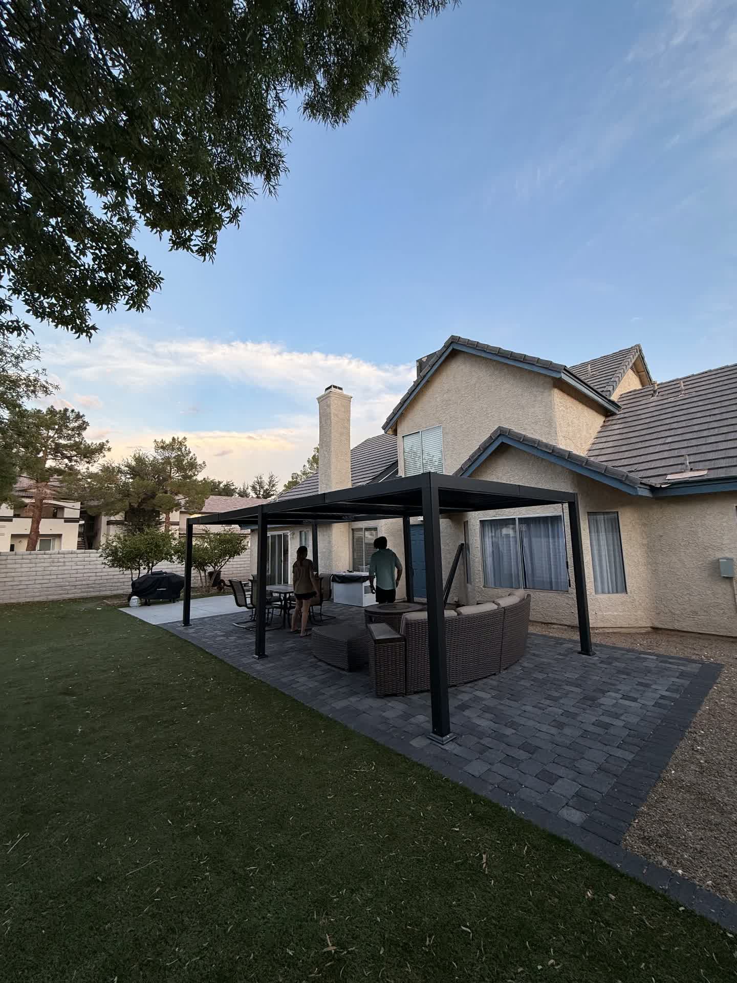 Aluminum Louvered Pergola Over Paver Patio — after assembly